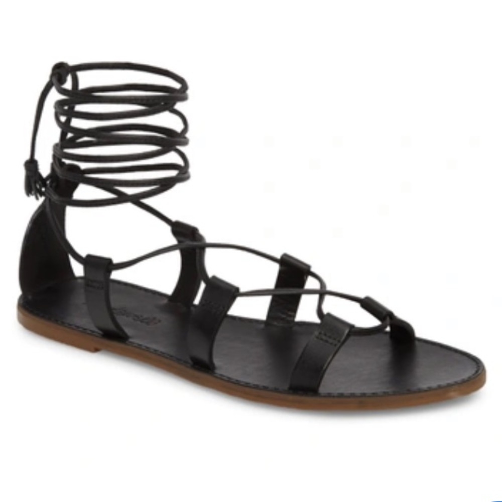 NWOT Madewell size 9 black lace up leather Boardwalk sandals